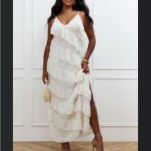 Boohoo White Tiered Maxi Dress with Spaghetti Straps